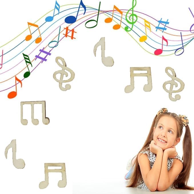 100 Pcs Mixed Wooden Music Note Embellishments, Decorative Craft Pieces for Party