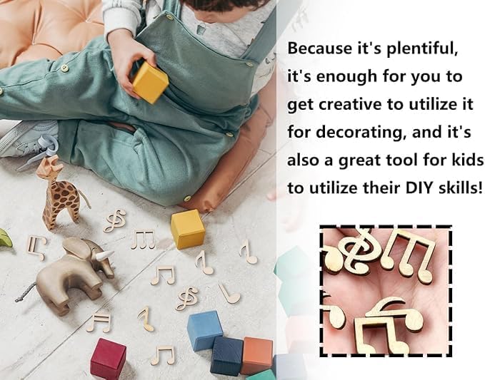 100 Pcs Mixed Wooden Music Note Embellishments, Decorative Craft Pieces for Party