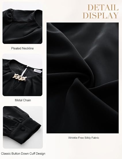 Satin Blouse for Women Long Sleeve Tops with Metal Chain Silk Tops