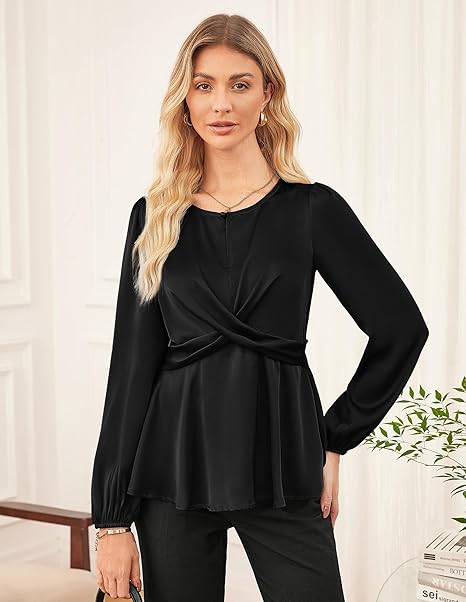 Women's Blouses Dressy Long Sleeves Slik Satin